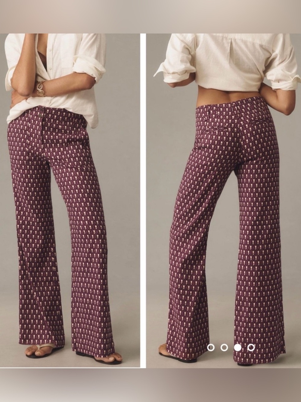 Anthropologie Maeve The Naomi Linen blend tulip print Wide-Leg Flare Pant size 2 - Picture 2 of 10